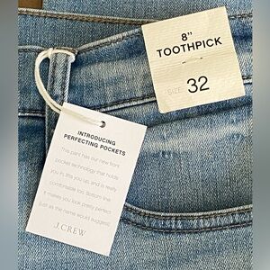 NWT J Crew Women Light Denim 8” Toothpick Ankle Slits Jean Size 32